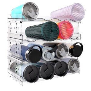 Clear Acrylic Stackable Water Bottle & Tumbler Storage Organizer